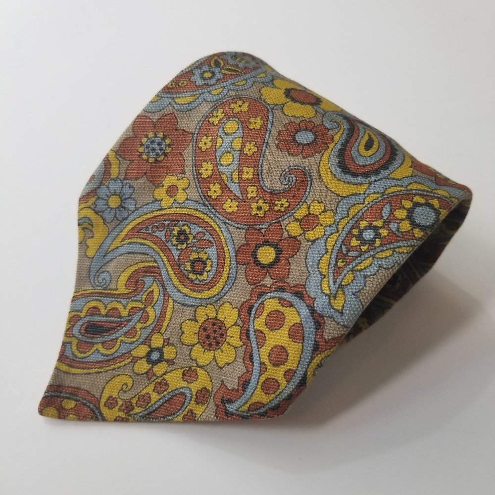 1970s handmade floral & paisley woven tie
